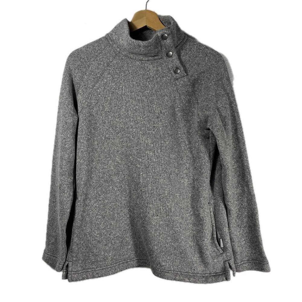 Eddie Bauer Women's Three Snap On Button Mock Neck Fleece Sweater Gray Size M
